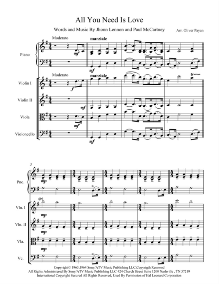 All You Need Is Love String Quartet scores gallery preview page 1