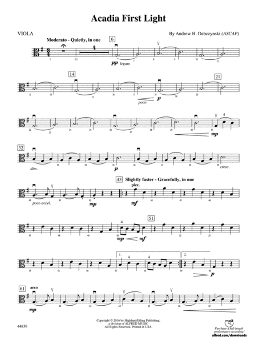 Acadia First Light: Viola String Orchestra scores gallery preview page 1