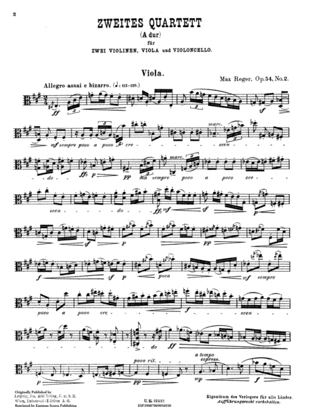 II. Streichquartett, Op. 54, no. 2, la majeur, A dur, A major