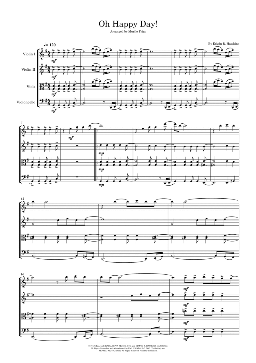 Oh Happy Day String Quartet scores gallery preview page 1