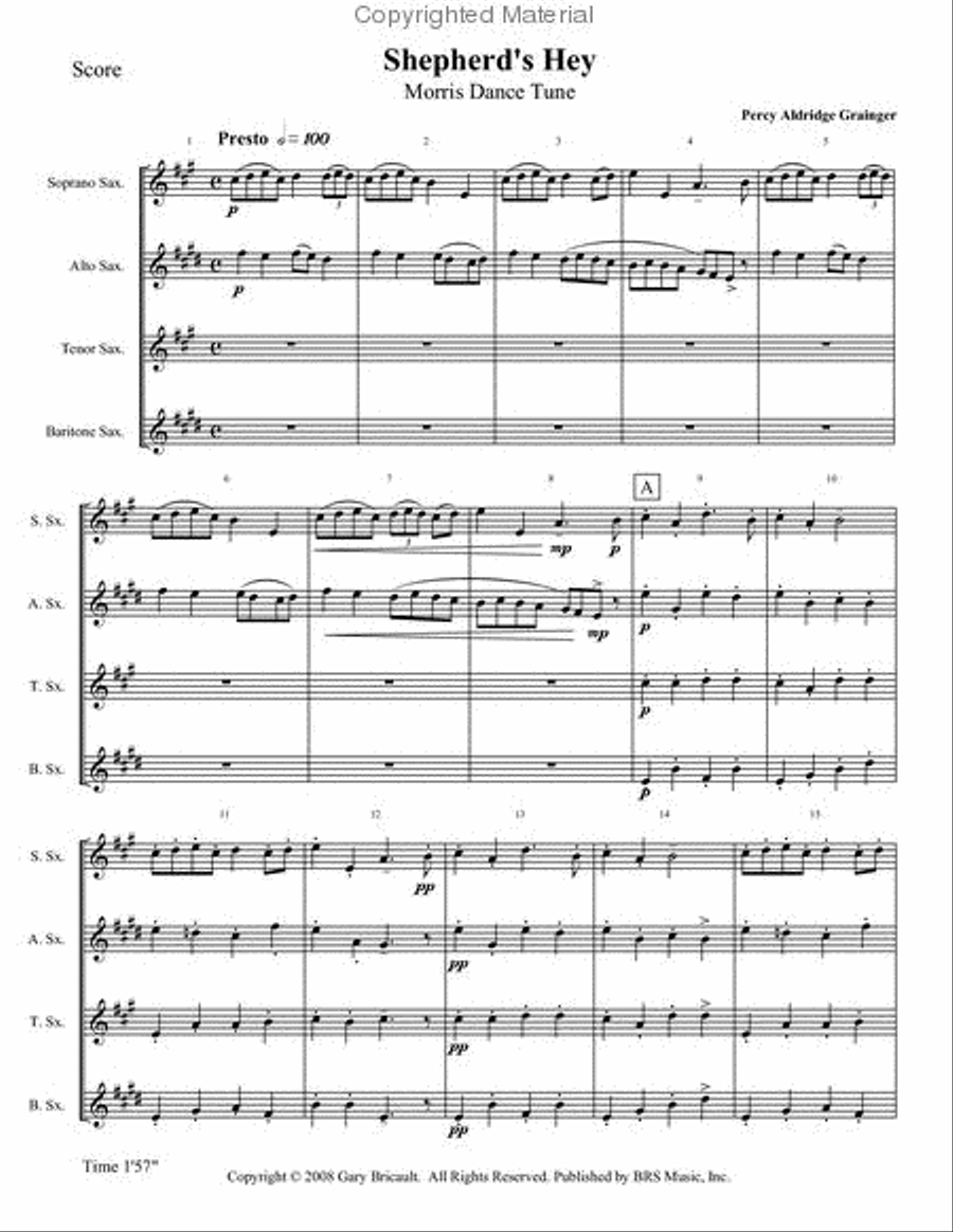Shepherd's Hey Saxophone Quartet scores gallery preview page 2