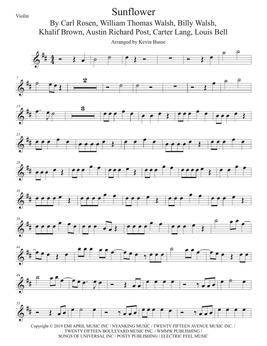 Sunflower Violin Solo scores gallery preview page 1