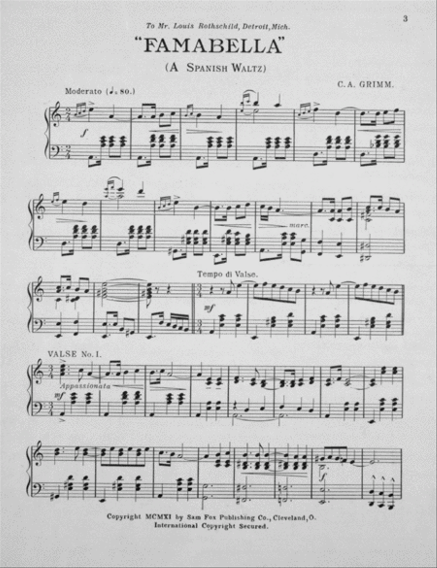Famabella. Spanish Waltz Piano Solo scores gallery preview page 2