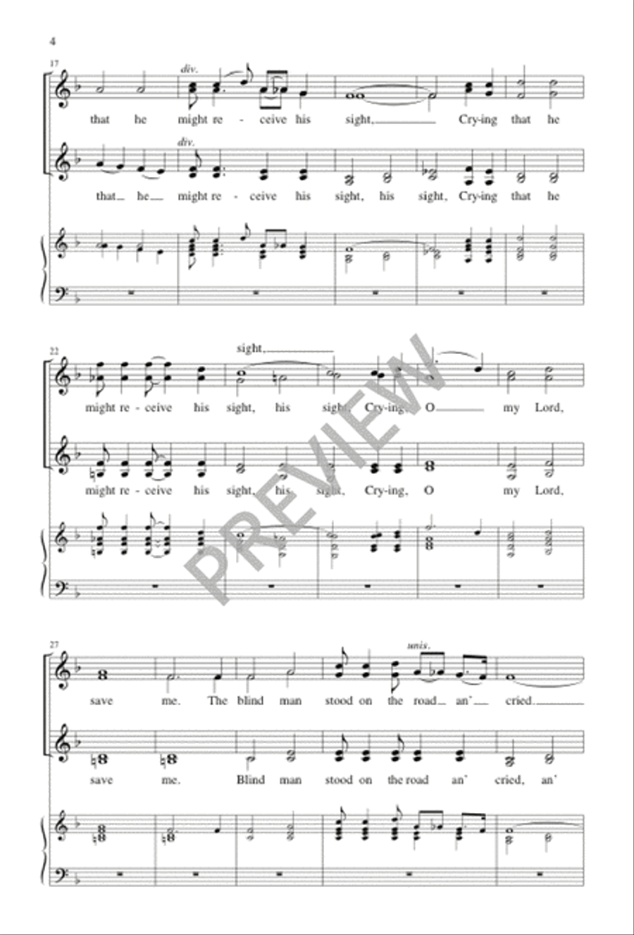 The Blind Man Stood on the Road and Cried - SSAATB - Sheet Music