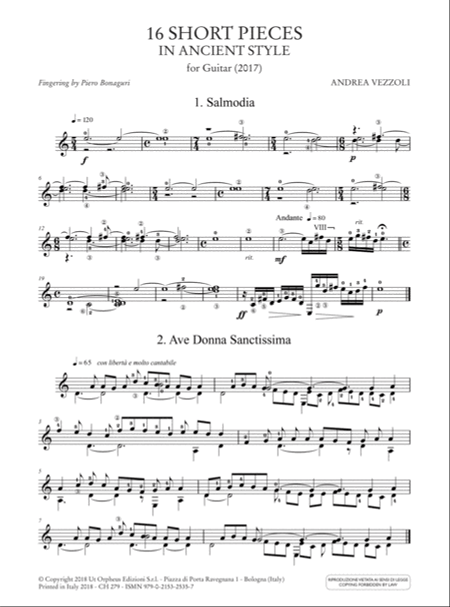 16 Short Pieces in Ancient Style. A Trip through Early Music Forms and Techniques from Gregorian Chant to Renaissance Counterpoint for Guitar Acoustic Guitar scores gallery preview page 2