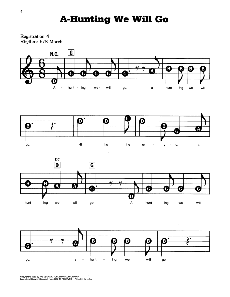 A-Hunting We Will Go Electronic Keyboard scores gallery preview page 1