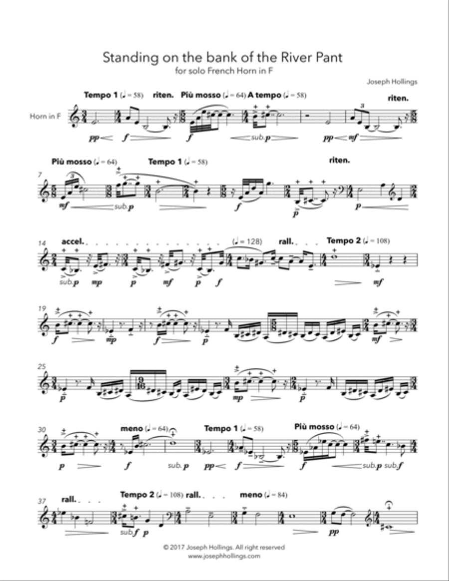 Standing on the bank of the River Pant (for solo French Horn in F) Horn Solo scores gallery preview page 2
