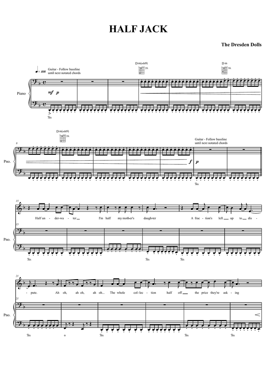 Half Jack Half Jack Piano, Vocal, Guitar scores gallery preview page 1