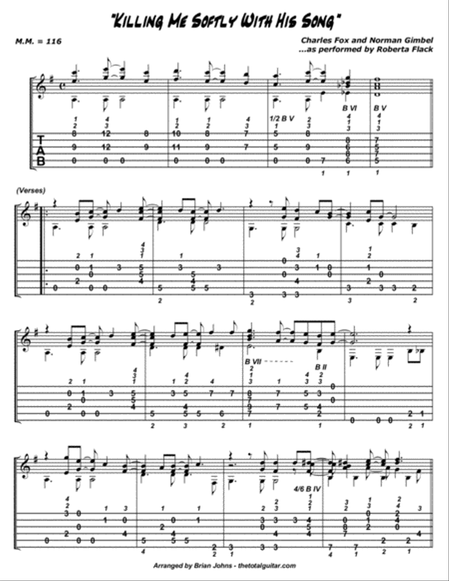 Killing Me Softly With His Song Guitar Tablature scores gallery preview page 2