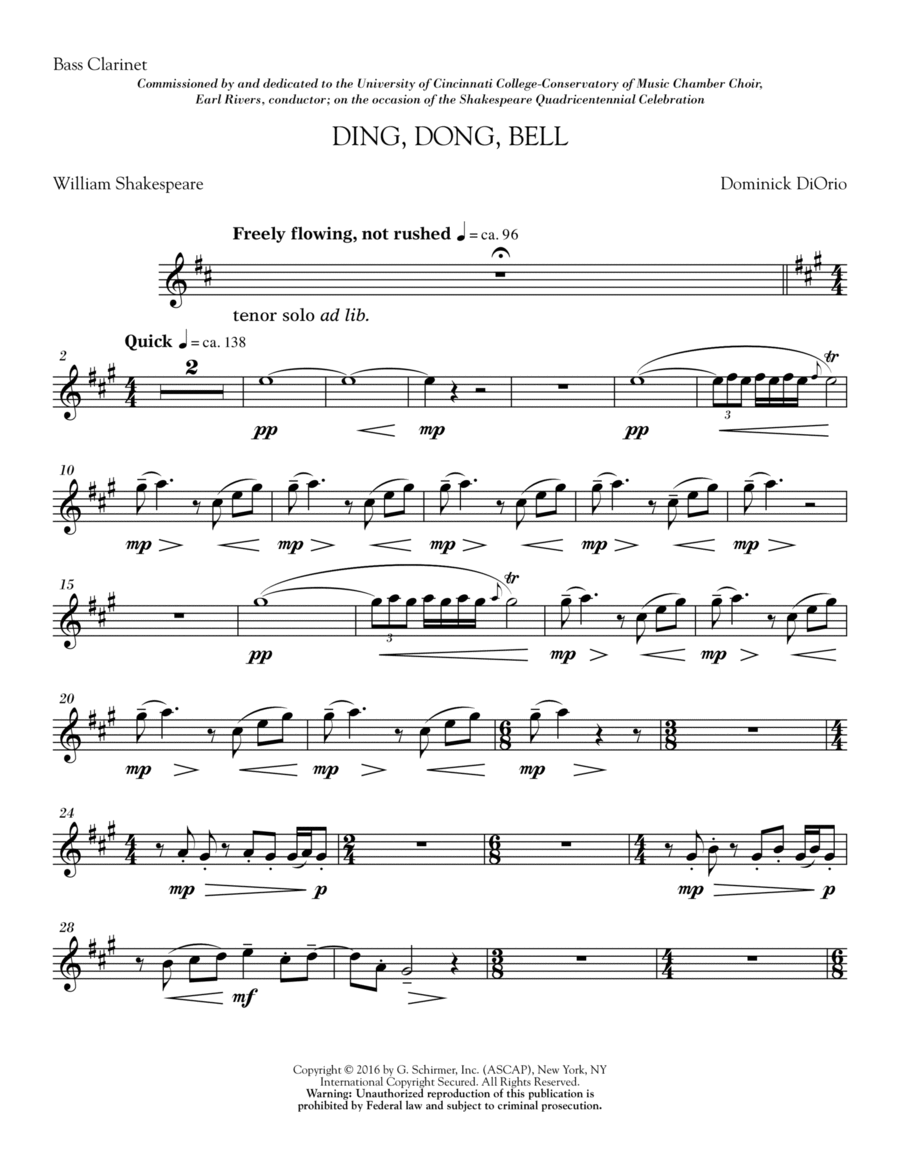 Ding, Dong, Bell - Bass Clarinet in Bb Choir scores gallery preview page 1