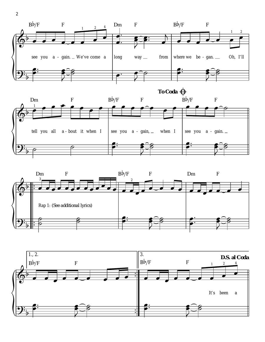 See You Again See You Again Easy Piano scores gallery preview page 2