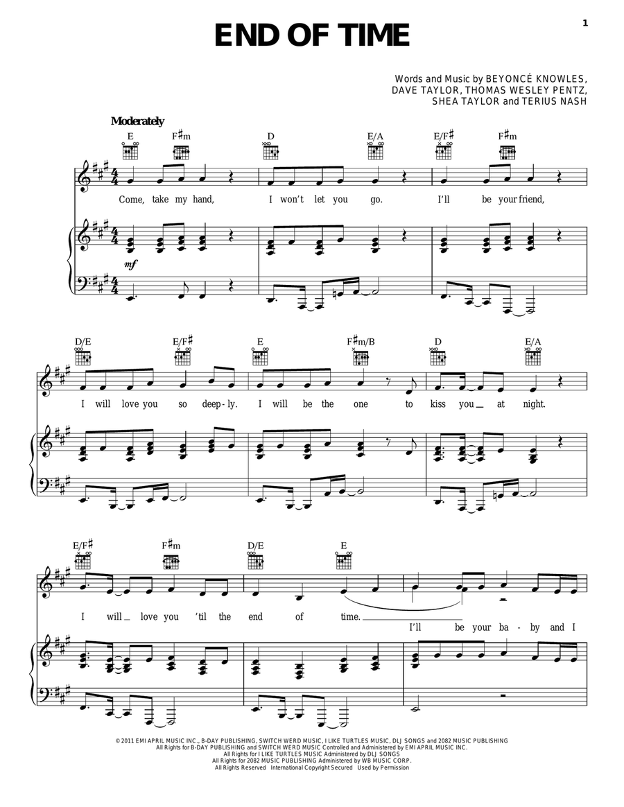 End Of Time Piano, Vocal, Guitar scores gallery preview page 1