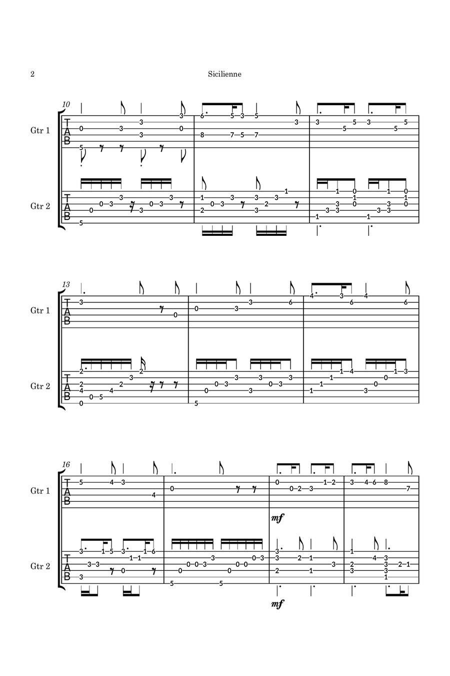 Sicilienne Op. 78 for guitar duo (TAB) Guitar Ensemble scores gallery preview page 2
