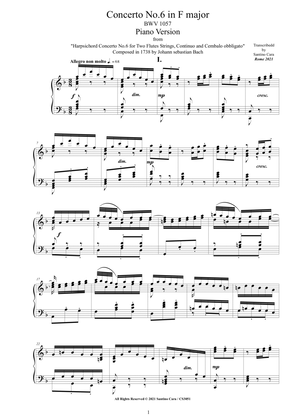 Book cover for Bach - Concerto No.6 in F major BWV 1057 for Piano solo - Full score
