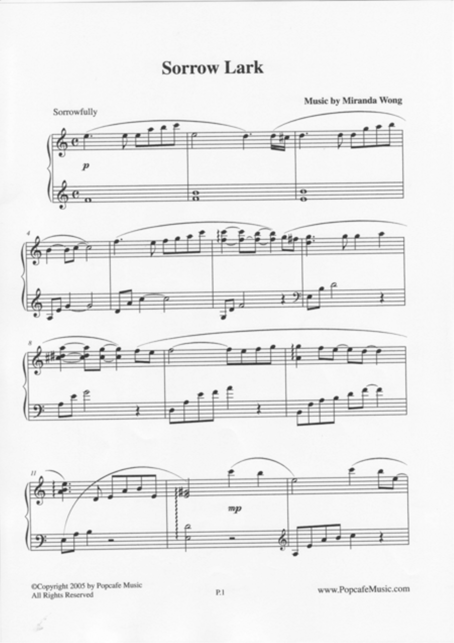 Sorrow Lark - Beautiful Piano Music No.5 4-Part scores gallery preview page 1