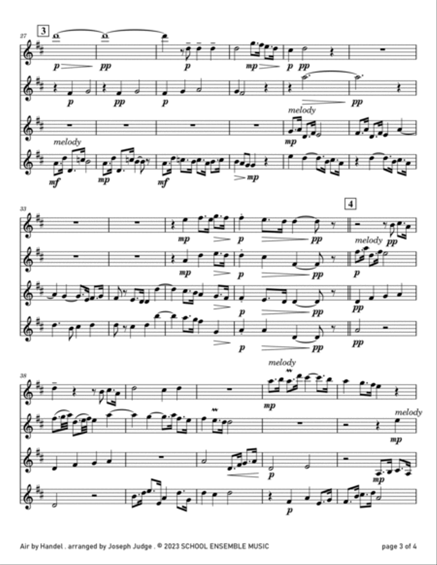 Air by Handel for Clarinet Quartet in Schools Clarinet Quartet scores gallery preview page 3