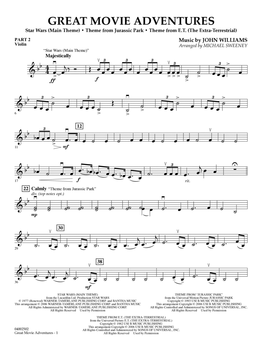 Great Movie Adventures - Pt.2 - Violin Concert Band scores gallery preview page 1