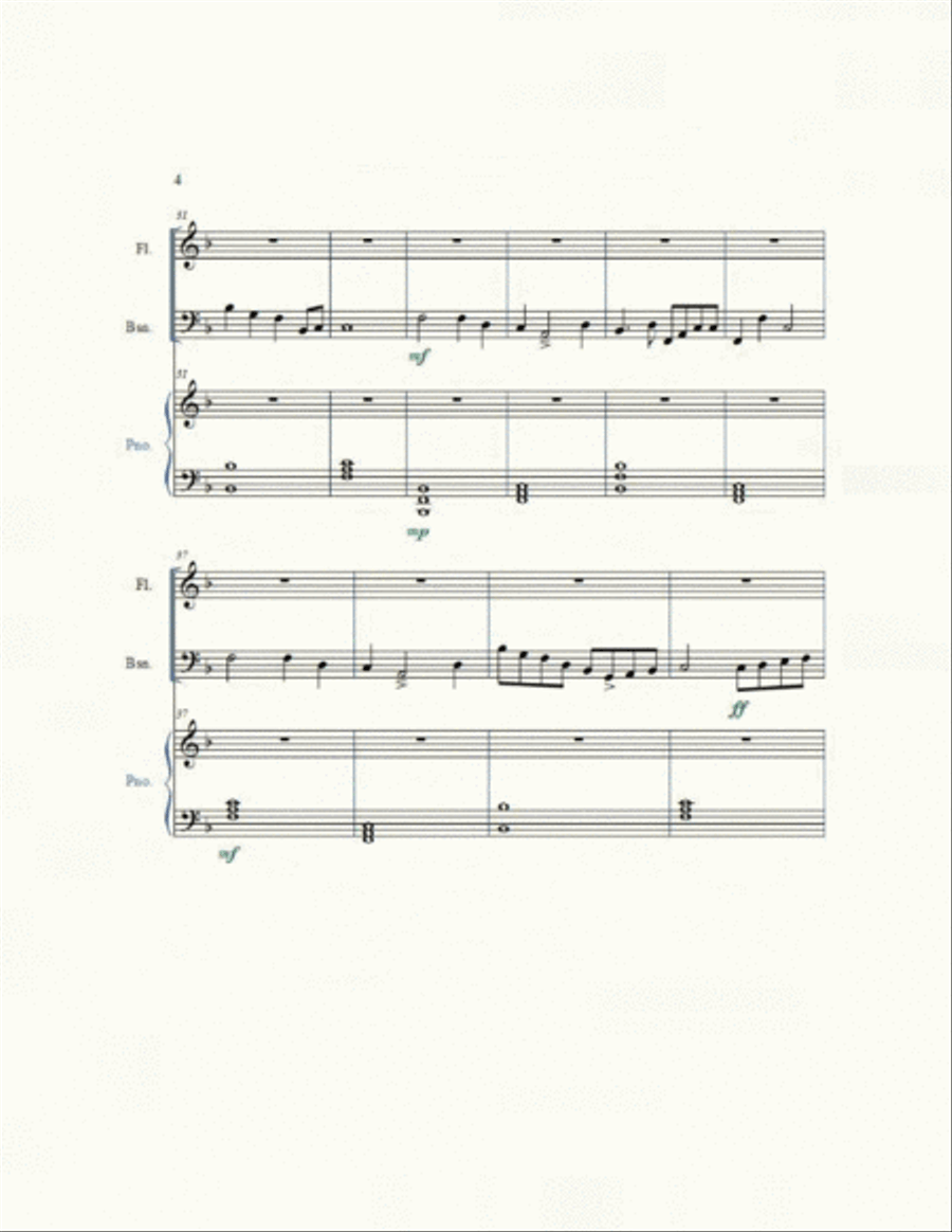 Frolicking Flutes, Soothing Bassoons, and a Piano Fanfare - Score Only Woodwind Trio scores gallery preview page 4