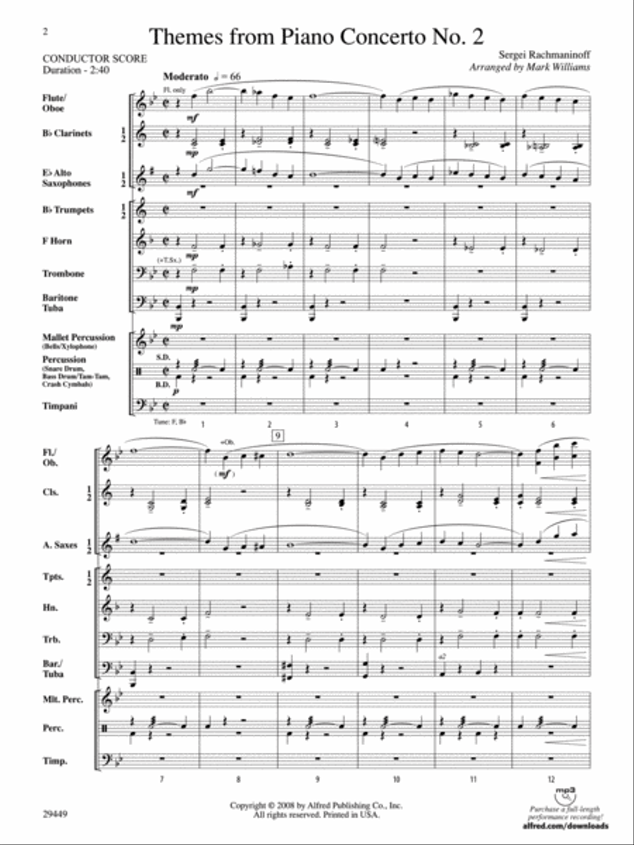 Themes from Piano Concerto No. 2 Concert Band scores gallery preview page 2