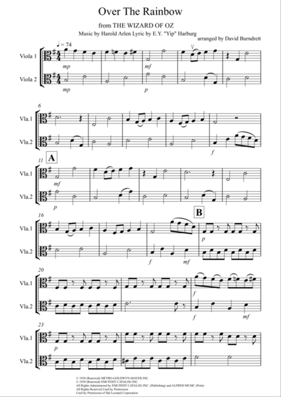 Over The Rainbow (from The Wizard Of Oz) Viola Solo scores gallery preview page 1