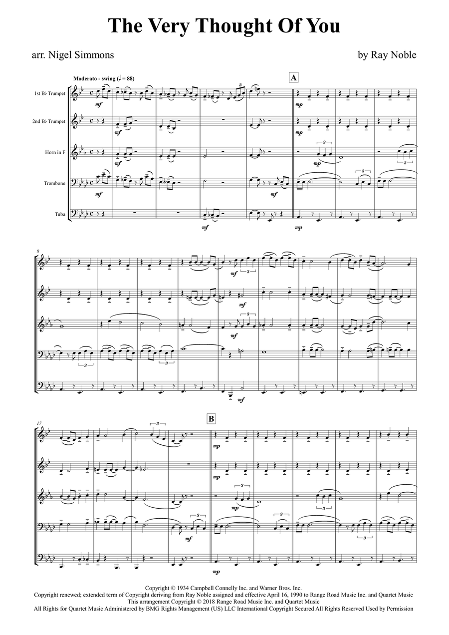 The Very Thought Of You Brass Quintet scores gallery preview page 1