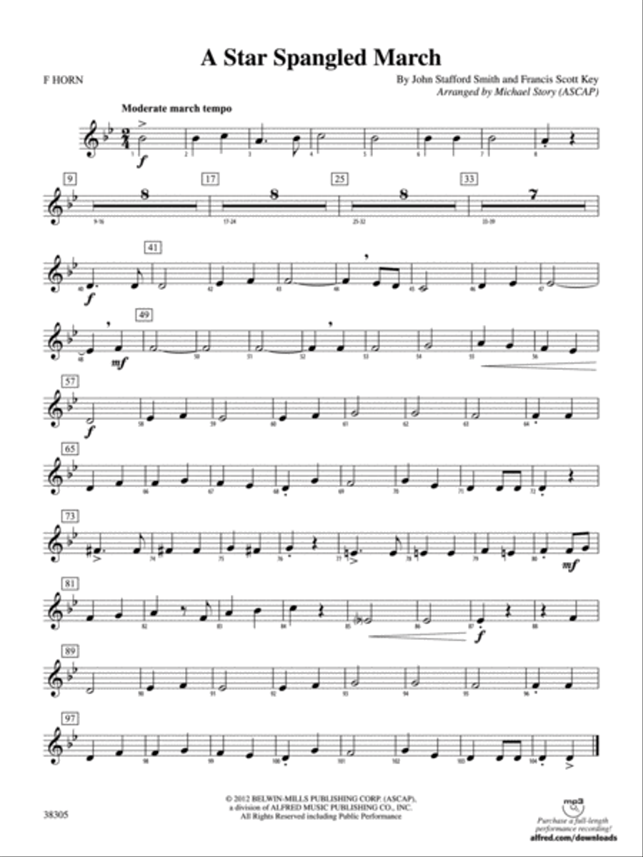 A Star Spangled March: 1st F Horn Concert Band scores gallery preview page 1