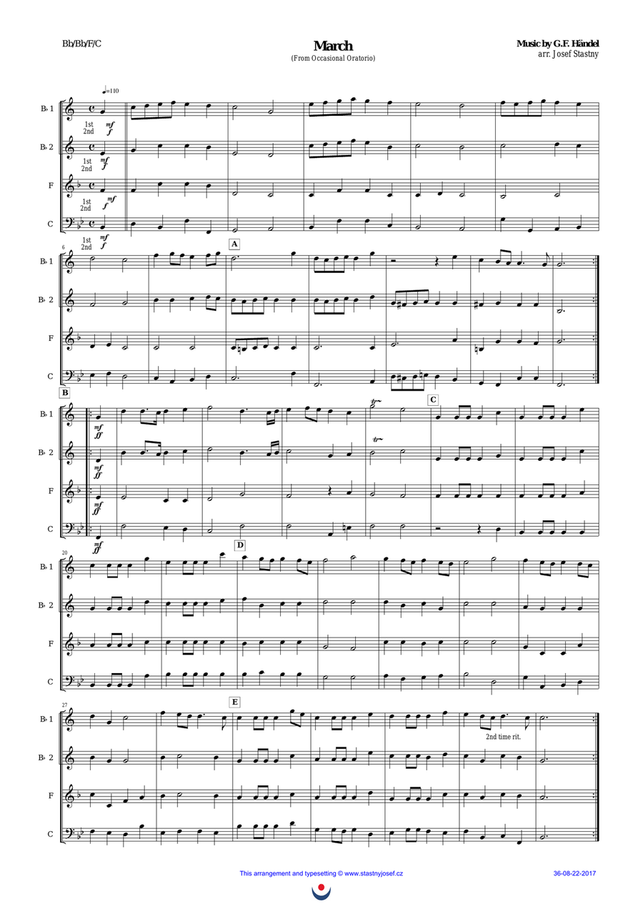 March (Occasional Oratorio) Brass Ensemble scores gallery preview page 1