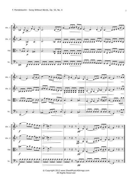 Mendelssohn, F., - "Song Without Words" for String Quartet image number null