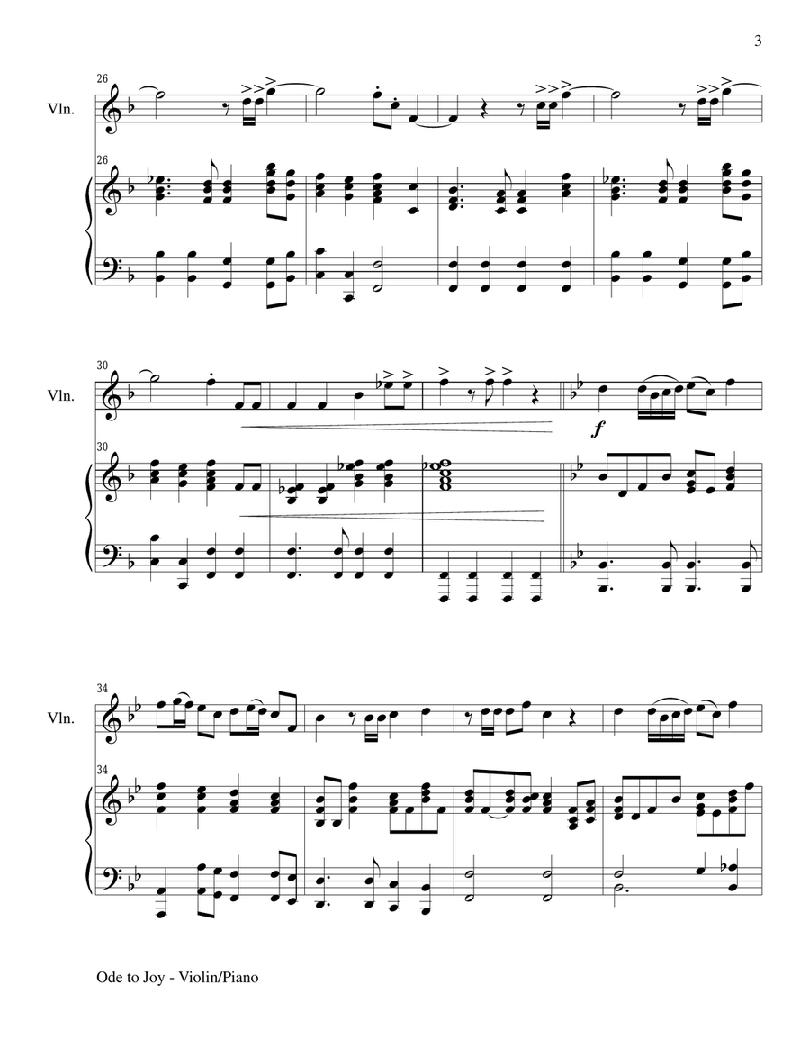ODE TO JOY (Violin Piano and Violin Part) Joyful, Joyful, We Adore Thee Violin Solo scores gallery preview page 3