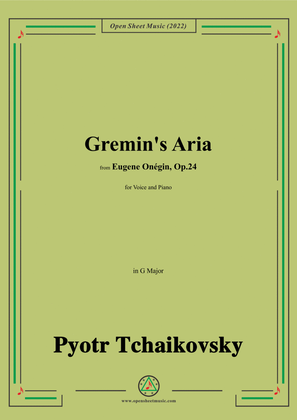 Book cover for Tchaikovsky-Gremin's Aria,in G Major,from Eugene Onegin,Op.24,for Voice and Piano