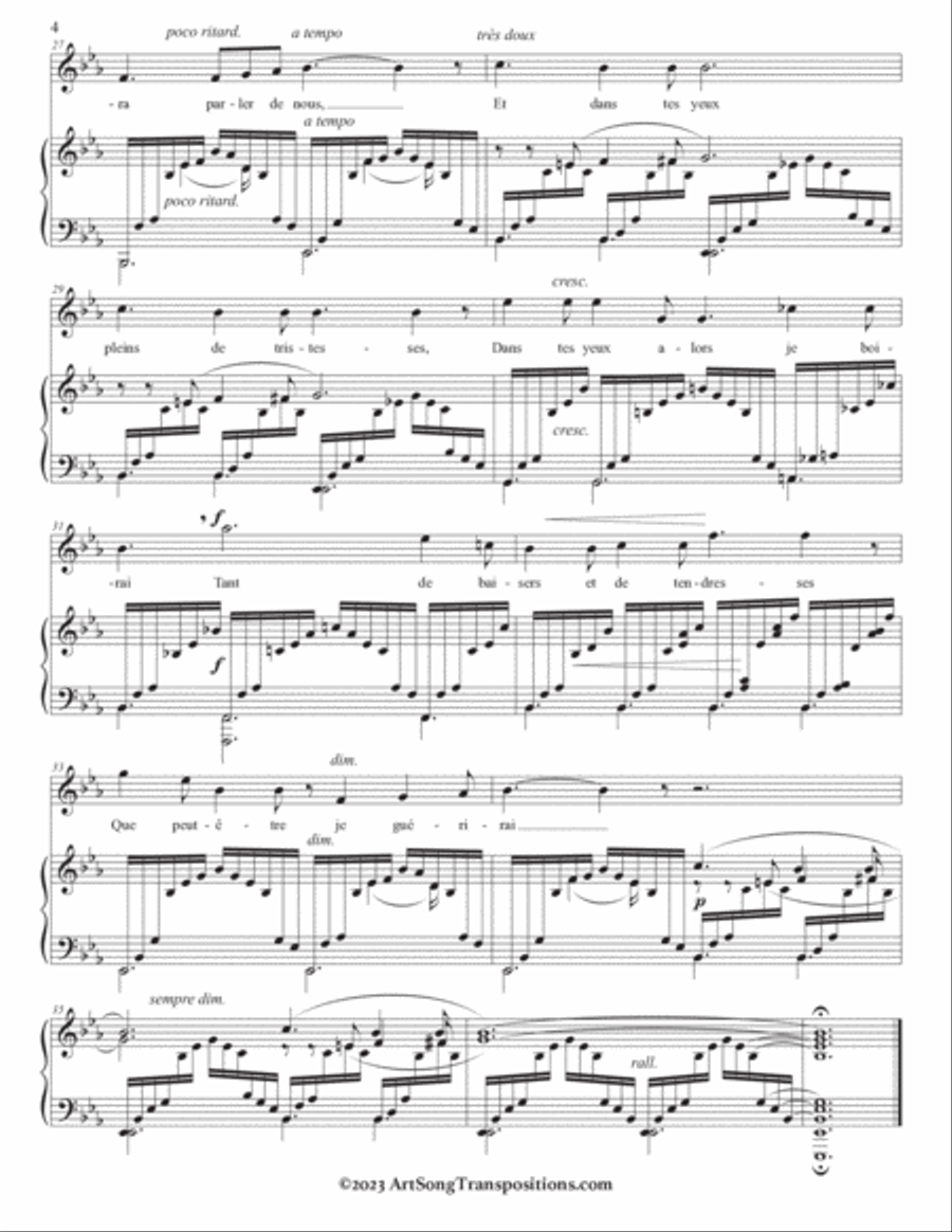 DUPARC: Chanson triste (transposed to E-flat major, D major, and C-sharp major) Voice scores gallery preview page 5