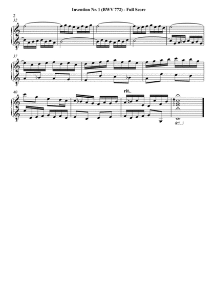 Bach (J.S.) - Invention No. 1 BWV 772 (from "15 Inventions for 2 voices" BWV 772-786) Arr. for G-cle image number null