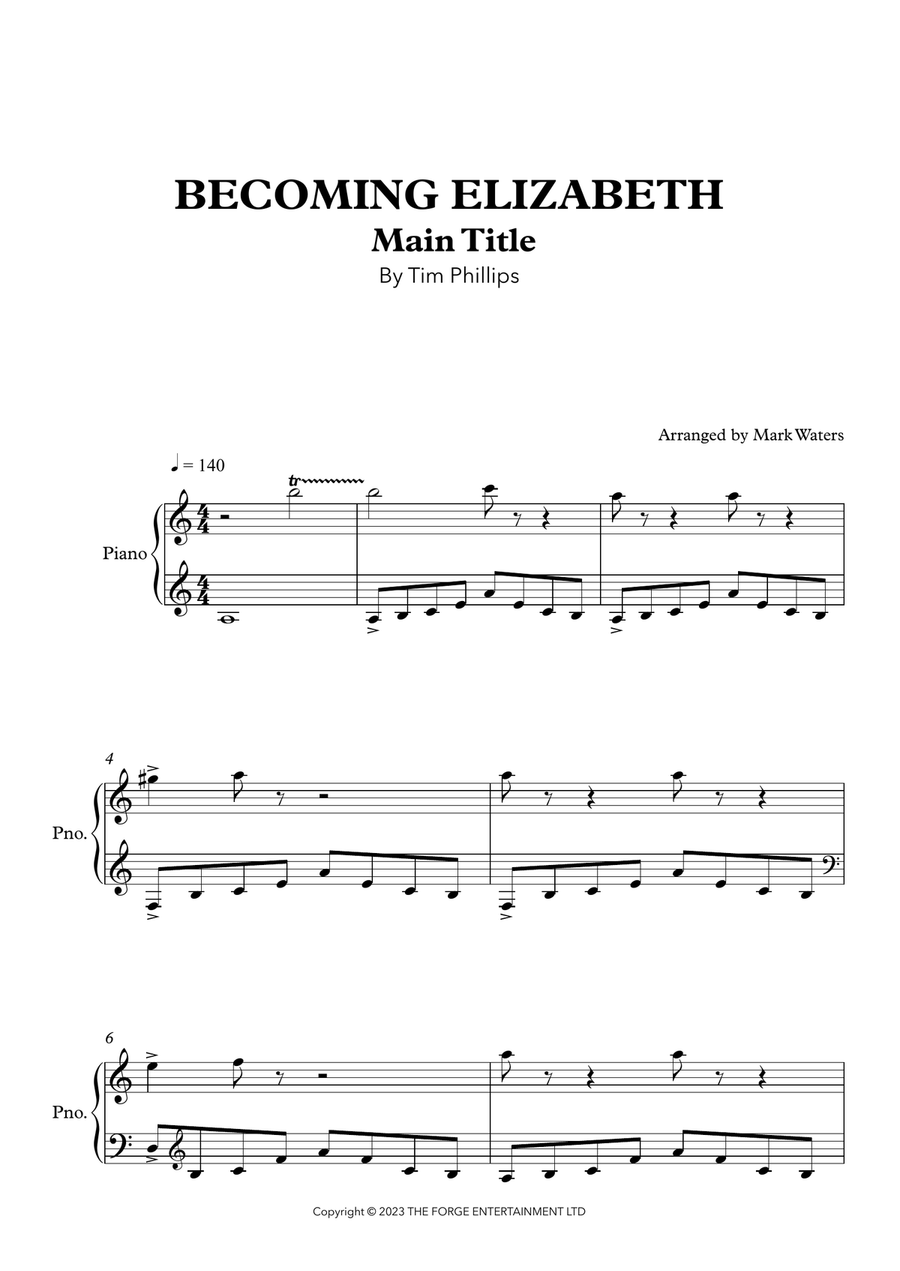 Becoming Elizabeth Main Title Piano Solo scores gallery preview page 1