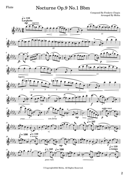 Nocturne Op.9 No.1 Bbm By Chopin For Flute Solo and Guitar Accompaniment image number null
