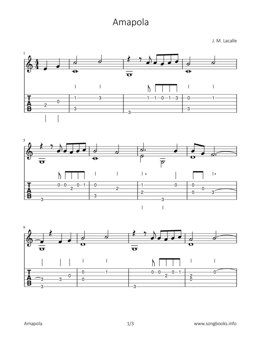 Amapola Guitar Solo scores gallery preview page 1