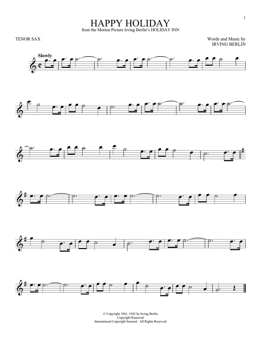 Happy Holiday Happy Holiday Tenor Saxophone scores gallery preview page 1