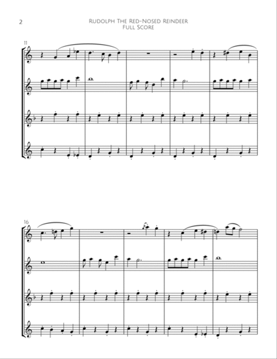 Rudolph The Red-nosed Reindeer Woodwind Quartet scores gallery preview page 3