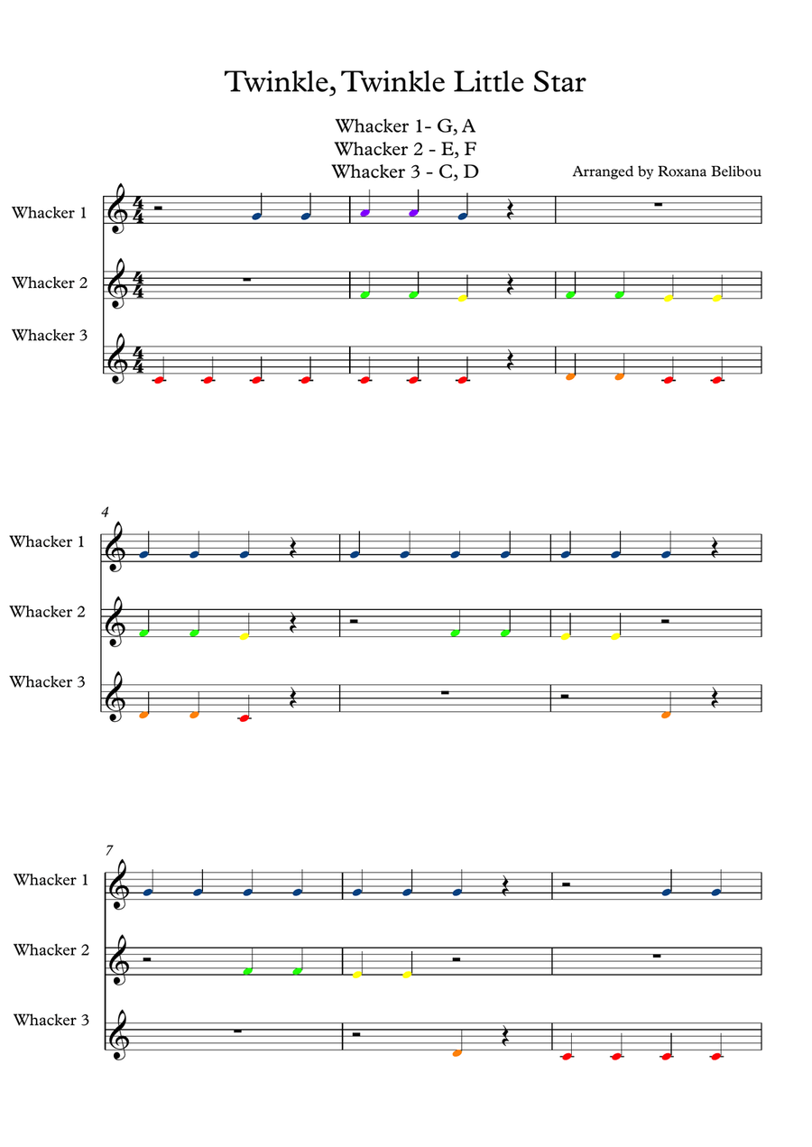 Twinkle, Twinkle Little Star for 8 Notes Diatonic Boomwhackers Percussion Ensemble scores gallery preview page 1