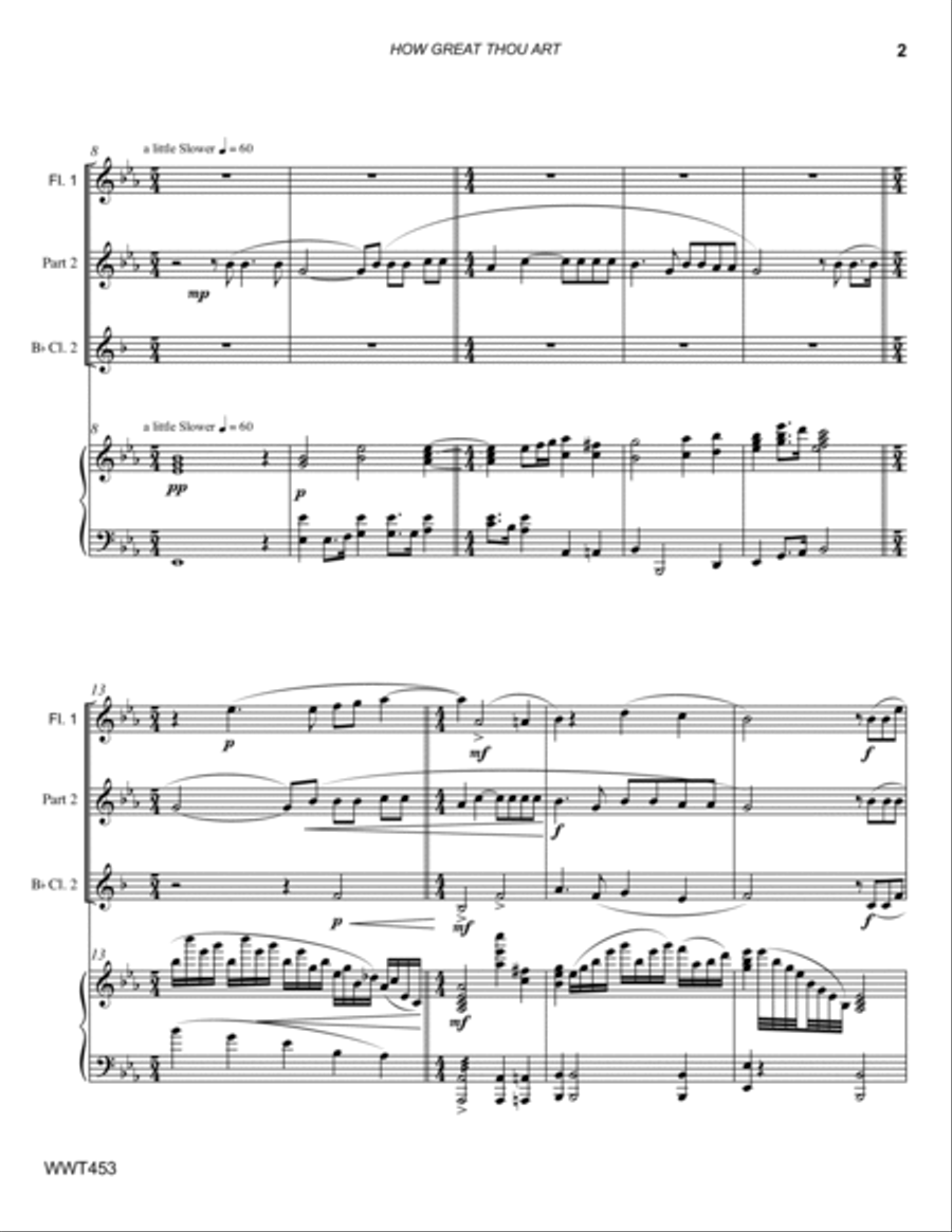 HOW GREAT THOU ART - WOODWIND TRIO with Piano Accompaniment Small Ensemble scores gallery preview page 2
