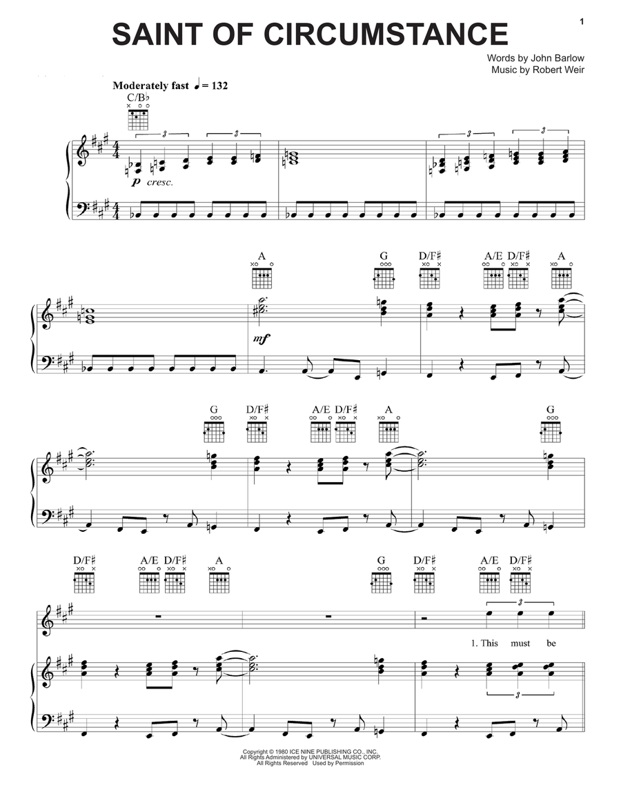 Saint Of Circumstance Piano, Vocal, Guitar scores gallery preview page 1