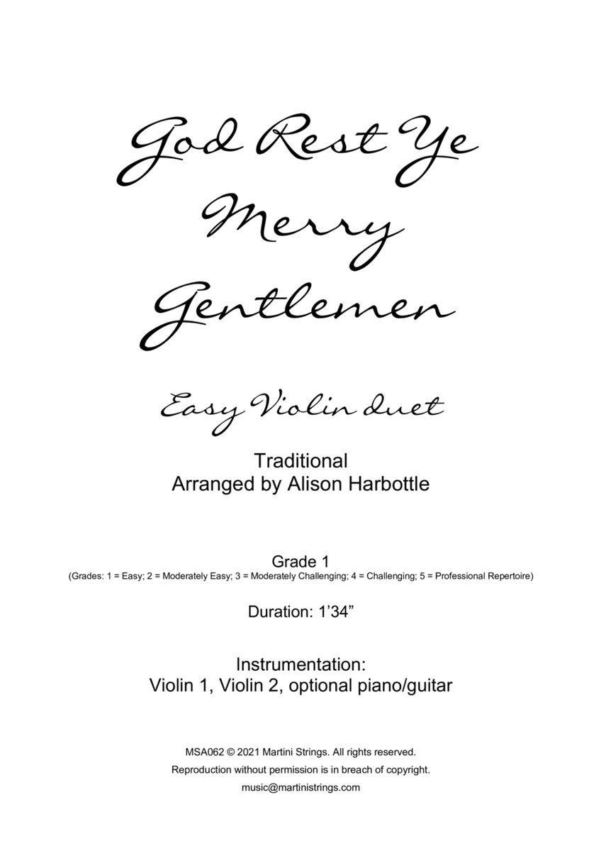 God Rest Ye Merry Gentlemen - easy violin duet image number null