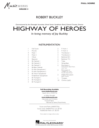 Book cover for Highway of Heroes - Conductor Score (Full Score)