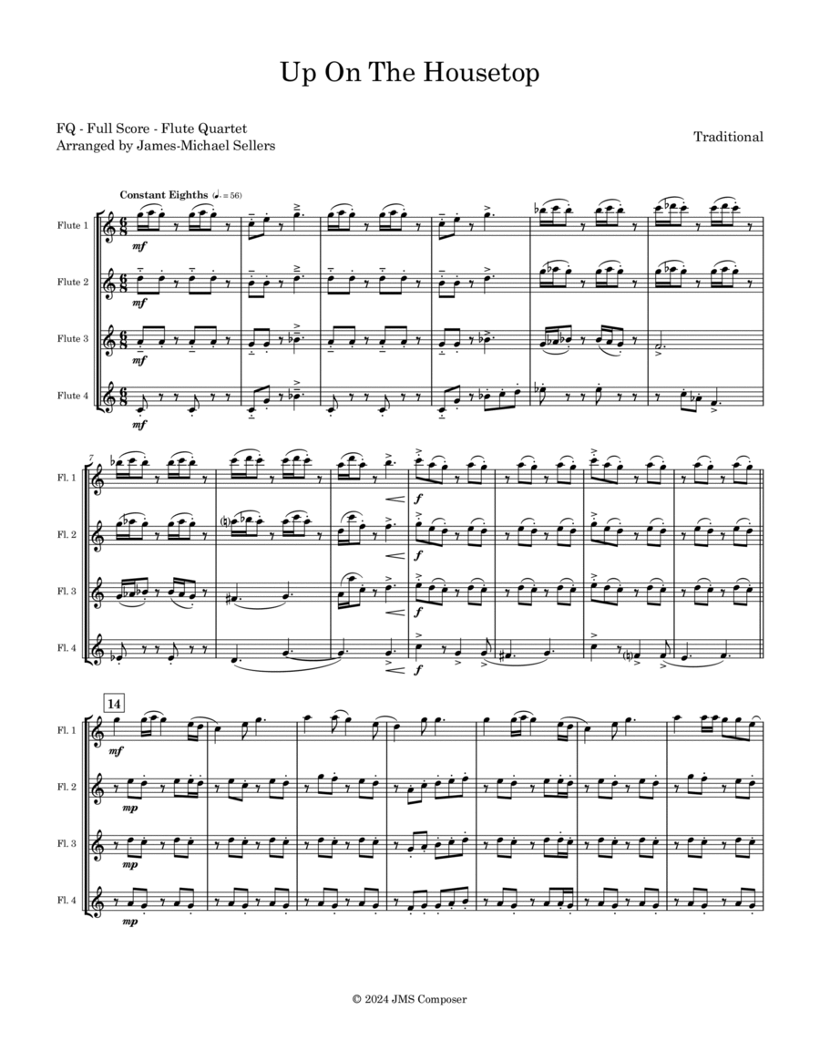 Up on the Housetop (Flute Quartet) Flute Quartet scores gallery preview page 1