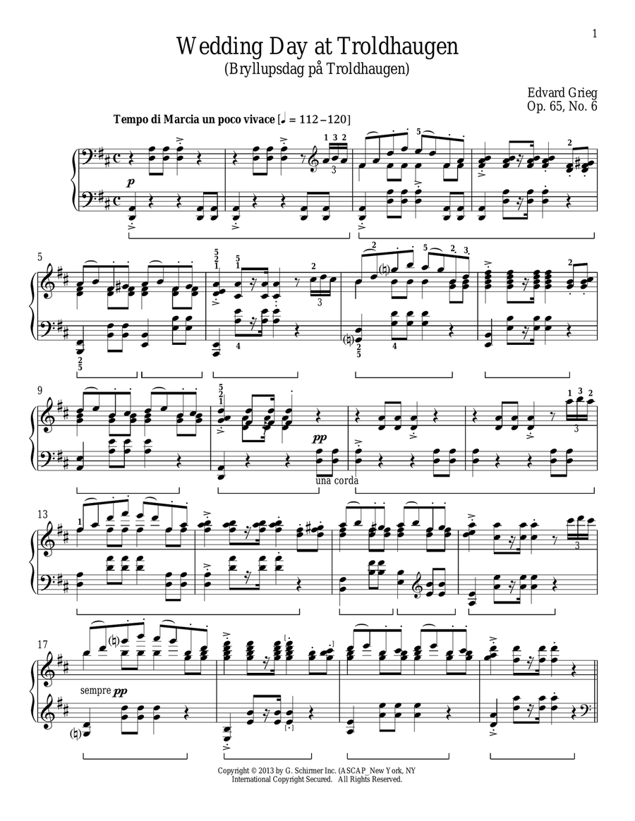 Wedding Day At Troldhaugen (Bryllupsdag pa Troldhaugen), Op. 65, No. 6 Piano Solo scores gallery preview page 1