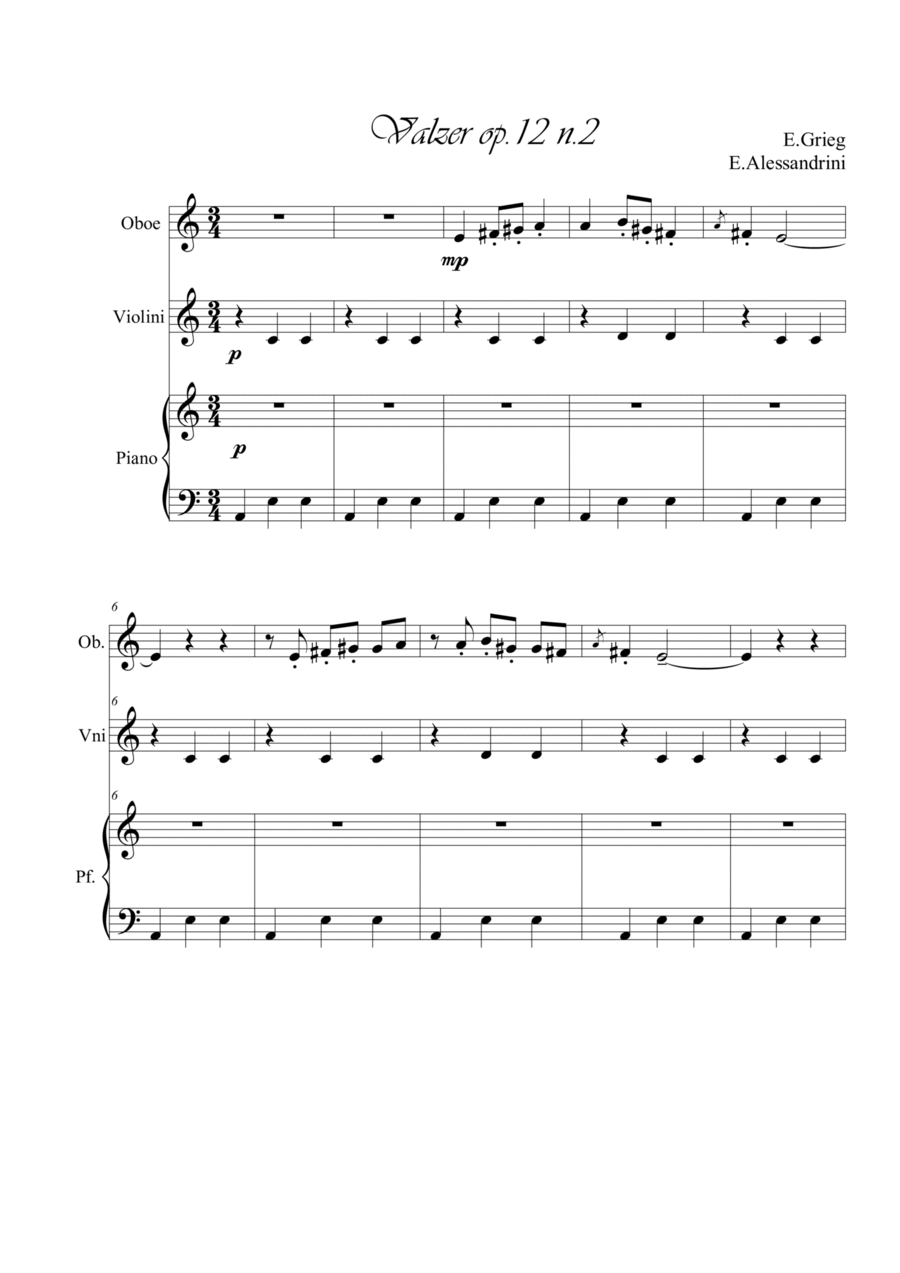 Walzer op. 12 n. 2. Trio oboe, violin and piano English Horn scores gallery preview page 1