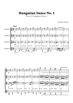 Hungarian Dance No. 5 by Brahms for Clarinet Quartet