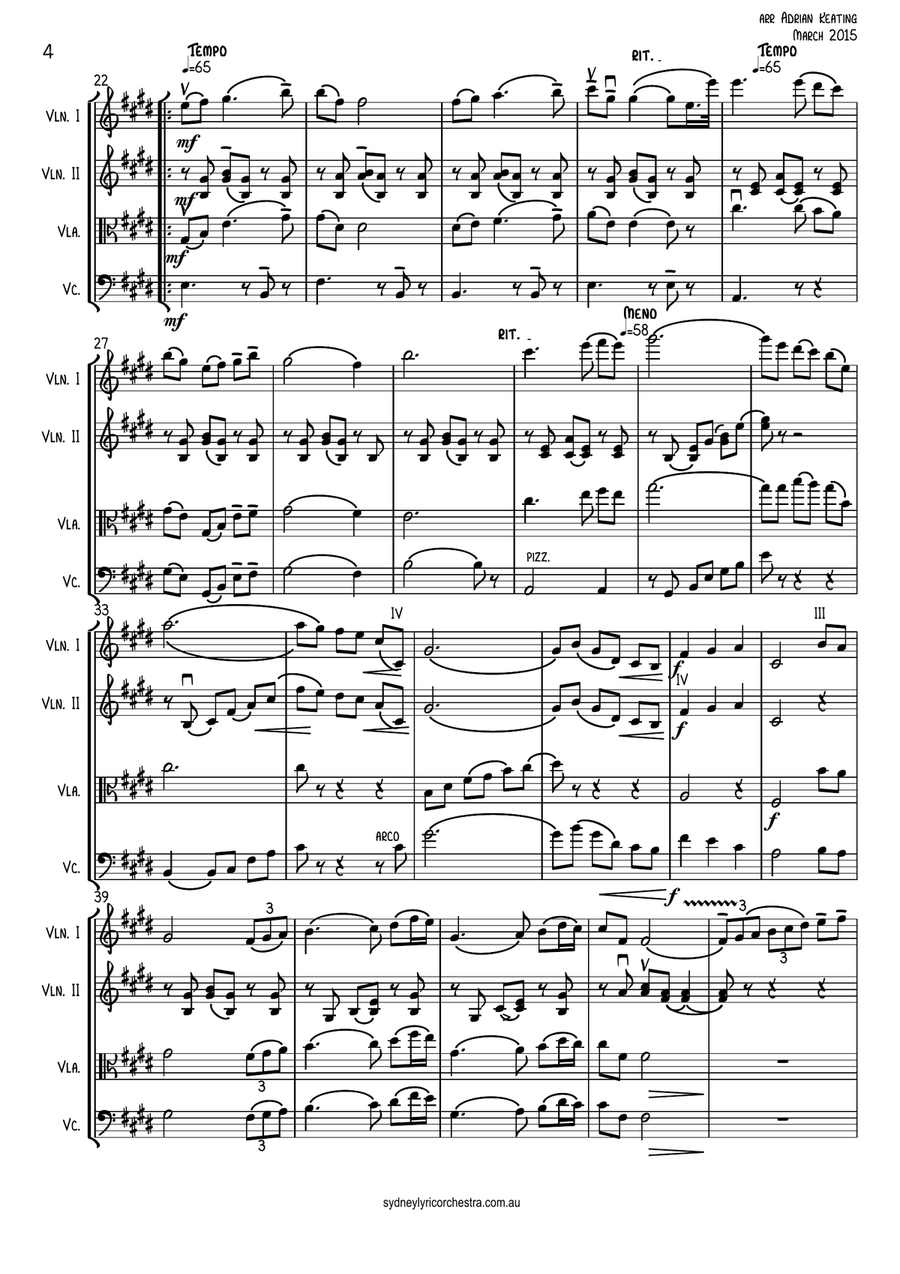 Nightingale Serenade - Toselli - String Quartet - intermediate to professional ensemble String Quartet scores gallery preview page 4