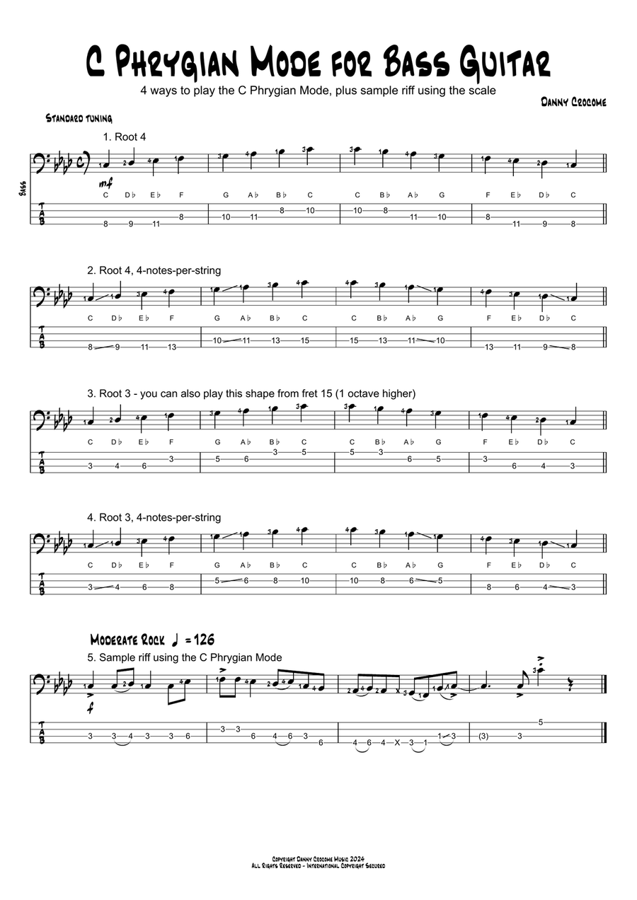 C Phrygian Mode for Bass Guitar (4 Ways to Play) Acoustic Guitar scores gallery preview page 1