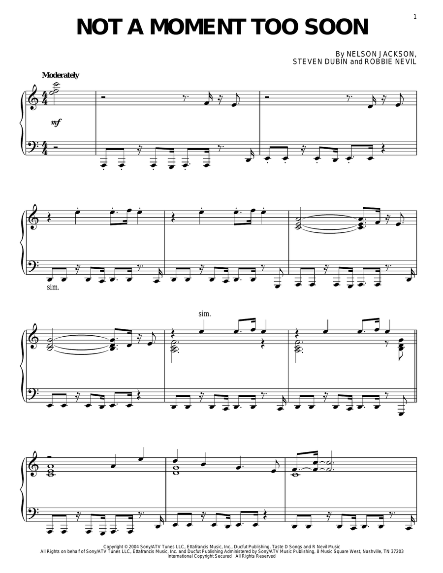 Not A Moment Too Soon Piano Solo scores gallery preview page 1