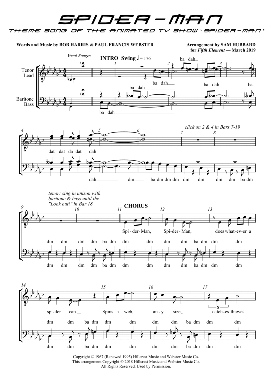 Theme From Spider Man TTBB scores gallery preview page 1
